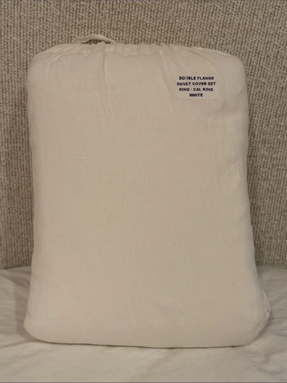 Quince European Linen Double Flange Duvet Cover Set White King/Cal King
